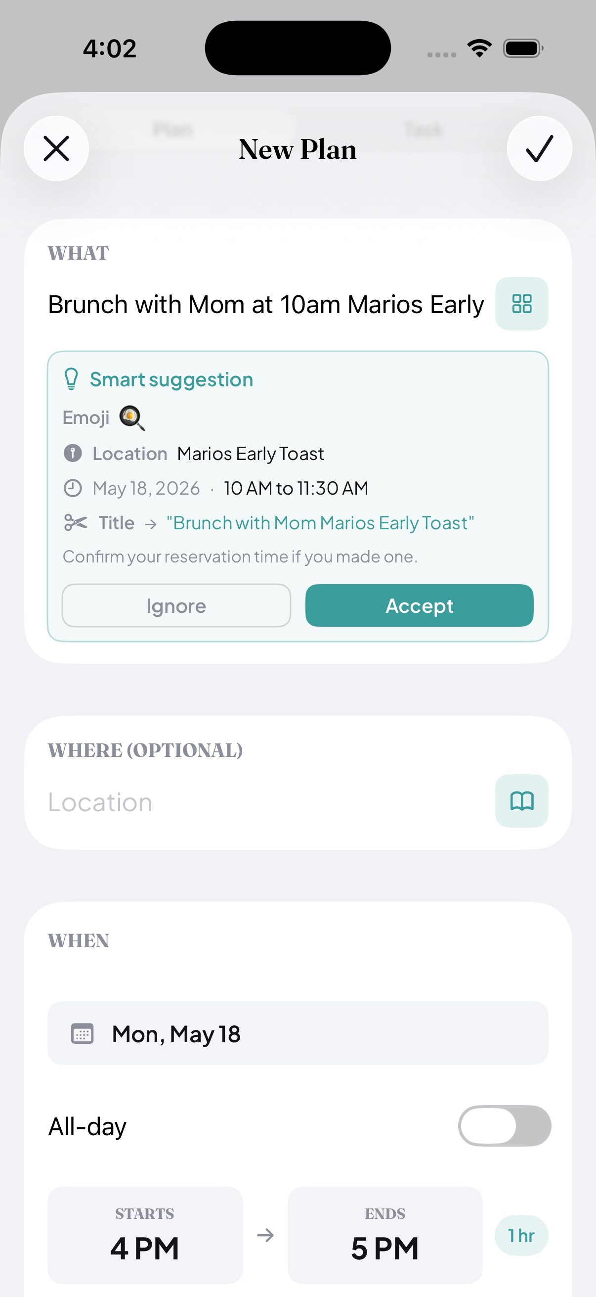 PlanThat plan detail with smart suggestions